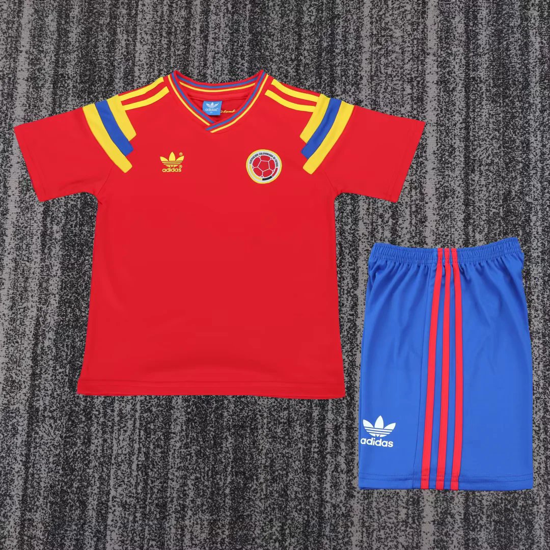 Kids-Colombia 1990 Away Red Soccer Jersey